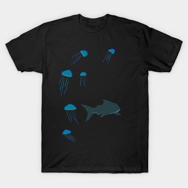 Sharks and Jellyfish T-Shirt by pastelwhale